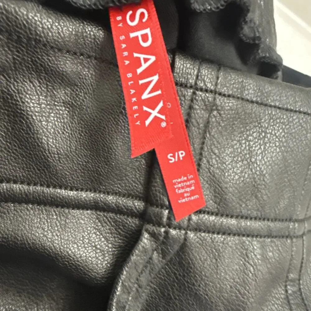 Spanx Leather Like Jogger Black Pull On Pants Faux Vegan Pockets Size Small